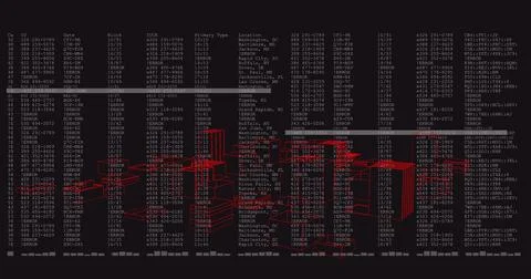 Image of cityscape over data processing on dark background 스톡 일러스트