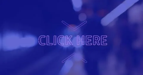 Image of click here neon text banner against train arriving at a station Stock Photos