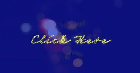 Image of click here neon text banner against night city traffic Stock Photos