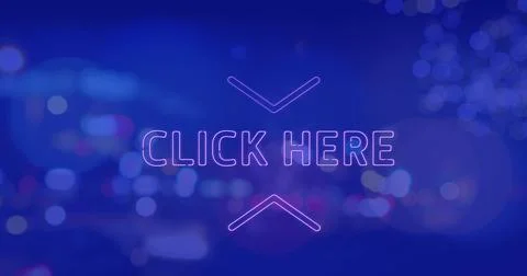 Image of click here neon text banner against night city traffic Stock Photos