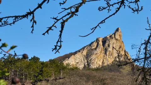Image of cliff in early spring. Stock Photos