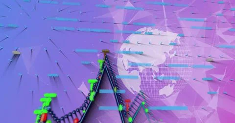 Image of clock and financial data processing over world map Stock Illustration