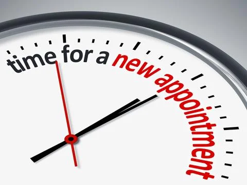 An image with a clock and the message time for a new appointment Stock Illustration