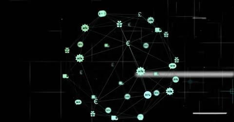 Image of clock and network of connections over dark background Stock Illustration