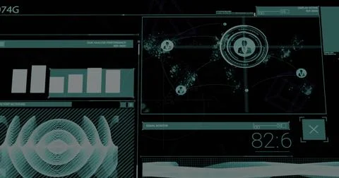 Image of clock and network of connections on black background イラスト素材