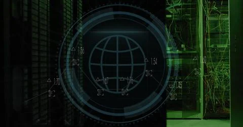 Image of clock and scope scanning over digital brain and data processing on Foto stock