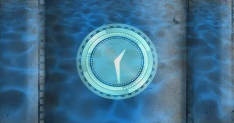 Image of clock moving fast over blue pattern background Stock Illustration