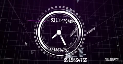 Image of clock moving over changing numbers on black background イラスト素材