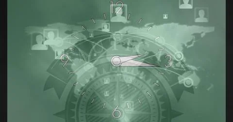 Image of clock over network of connections イラスト素材