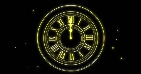 Image of clock showing midnight and fireworks exploding on black background イラスト素材