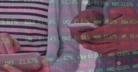 Image of clock, statistics and data processing over businessman using smartphone 스톡 일러스트