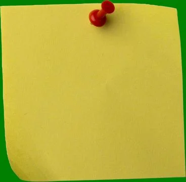 Image of close up of red pin and yellow memo note with copy space on transparent Stock Illustration