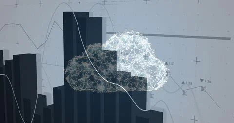 Image of cloud and financial data processing over white background 스톡 사진