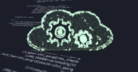 Image of cloud with cogs icon over data processing 스톡 일러스트