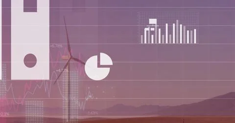 Image of cloud icon and data processing over wind turbine Foto stock