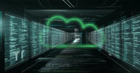 Image of cloud icon and data processing over dark background Stockfoto's