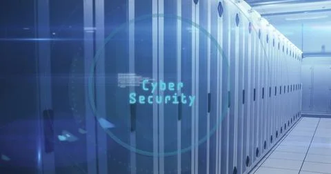 Image of cloud icon and digital data processing over computer servers Stock Photos