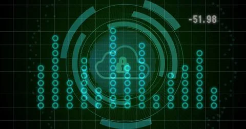 Image of cloud icon and digital data processing over dark background Foto stock