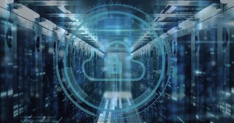 Image of cloud icon and digital data processing over computer servers Stock Photos