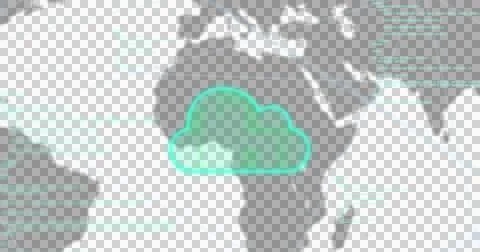 Image of cloud icon with data processing over world map on transparent Illustrazione stock