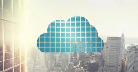 Image of cloud icon over cityscape Stock Photos