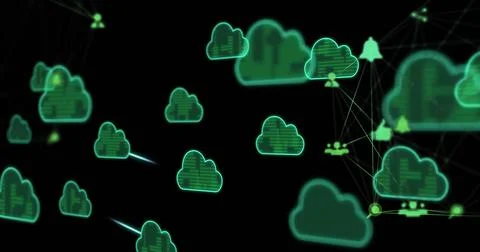 Image of cloud icons and data processing over globe Stock Photos