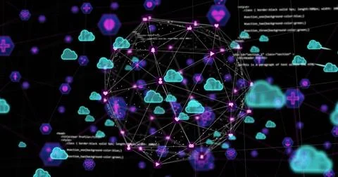 Image of cloud icons and data processing over globe Foto stock