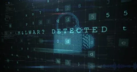 Image of cloud, lock, shield with letters, numbers and symbols over grid pa.. Stock Photos