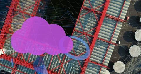 Image of cloud symbol with increasing percentage, data processing and aerial Stock Photos