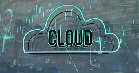 Image of cloud text and data processing over cityscape Stock Photos