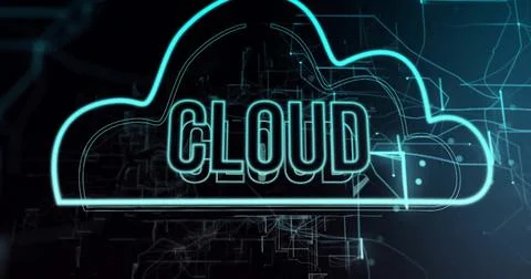 Image of cloud text and digital data processing over cloud 写真素材