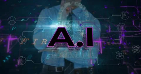 Image of cloud text over data processing and connections over caucasian イラスト素材