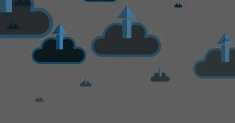 Image of clouds with blue arrows moving on grey background Stock Illustration