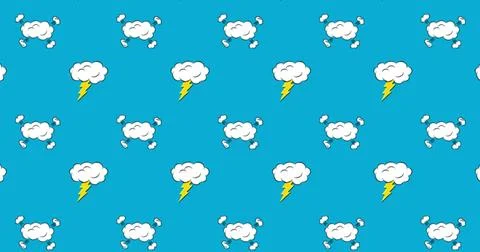 Image of clouds with lightning moving on blue background Stock Photos