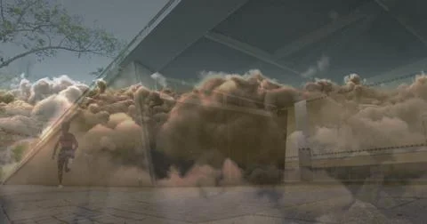 Image of clouds over african american woman running Stockillustratie