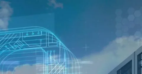 Image of clouds over data processing Stock Photos