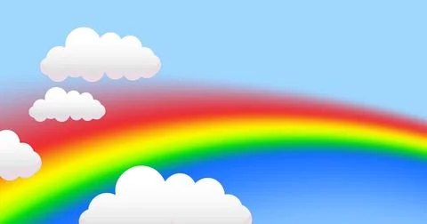 Image of clouds over rainbow on blue background Stock Illustration