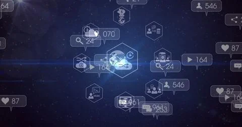 Image of clouds with uploading and medical icons Stock Photos