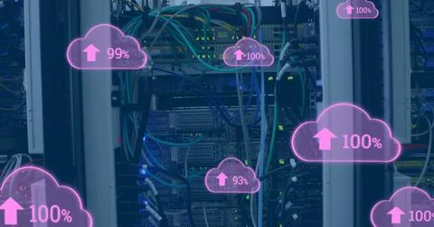 Image of clouds with uploading over servers Illustrazione stock