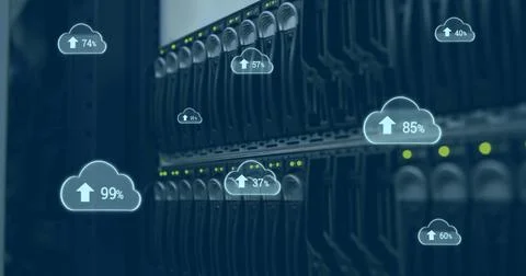 Image of clouds with uploading over servers Stock Illustration