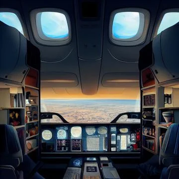 Image of the cockpit in the aircraft inside Stock Illustration