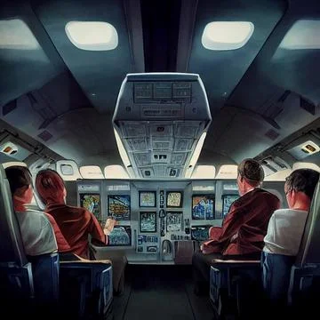 Image of the cockpit in the aircraft inside Stock Illustration