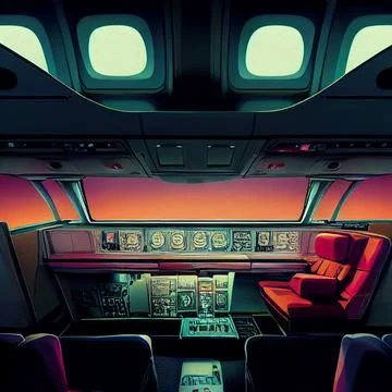 Image of the cockpit in the aircraft inside Stock Illustration