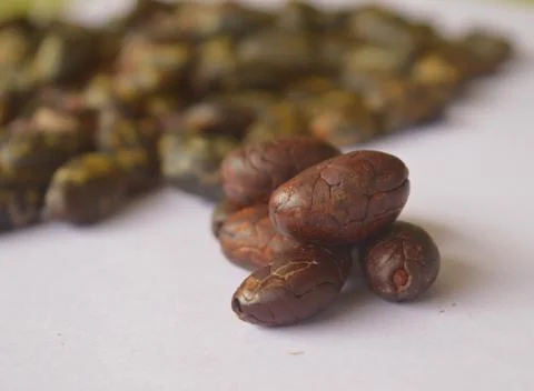 Image of cocoa beans. Chocolate and cocoa are made from the beans of the caca Stock Photos