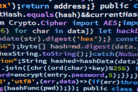 Image of a coded text block written in C or similar language on a coding en.. Stockfoto's