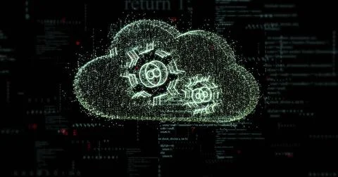 Image of cogs in cloud and data processing over black background Stock Illustration