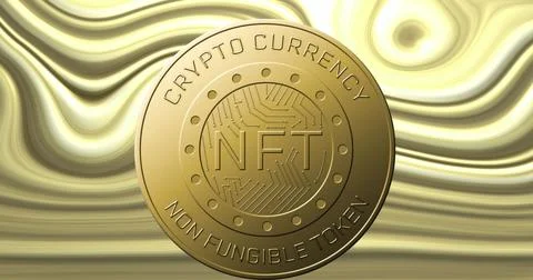 Image of coin with nft text over moving golden background Stock Illustration