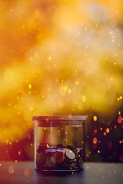 Image of coin value Concept of saving money for future friends With copy spac 库存照片