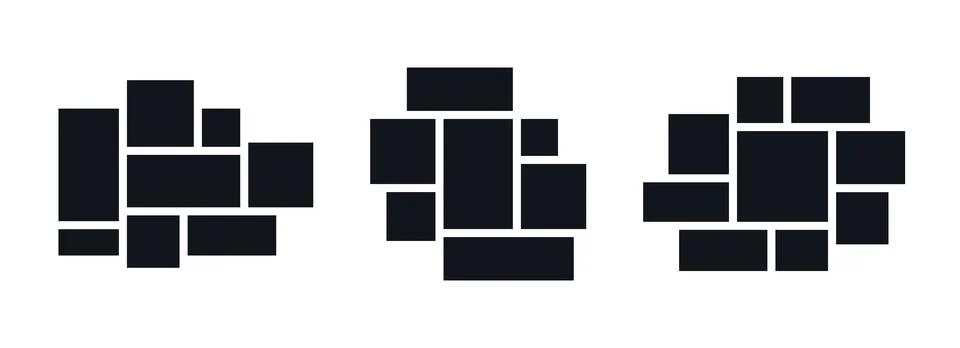 Image collage layout collection. Black mosaic mood board grid set. 7-9 picture Stock Illustration