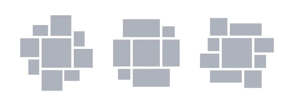 Image collage layout collection. Grey mosaic mood board grid set. 7-9 picture Stock Illustration